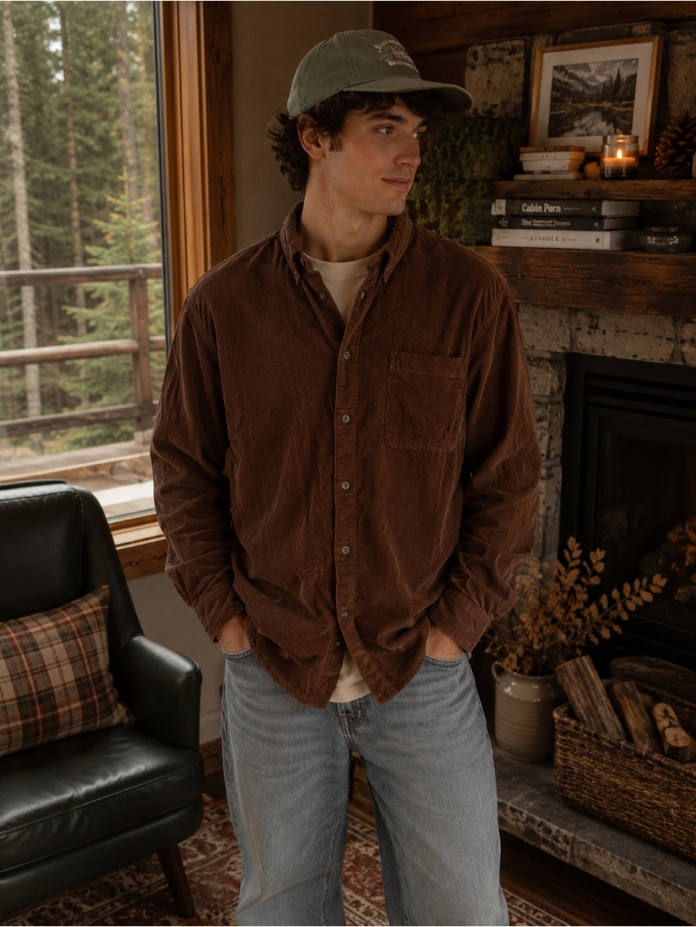 Frank And Oak XL Brown Corduroy Button Down Shirt 100% Cotton Mens Fall